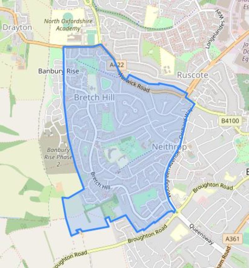 A Map of Ruscote Ward. Courtesy of https://www.openstreetmap.org/copyright